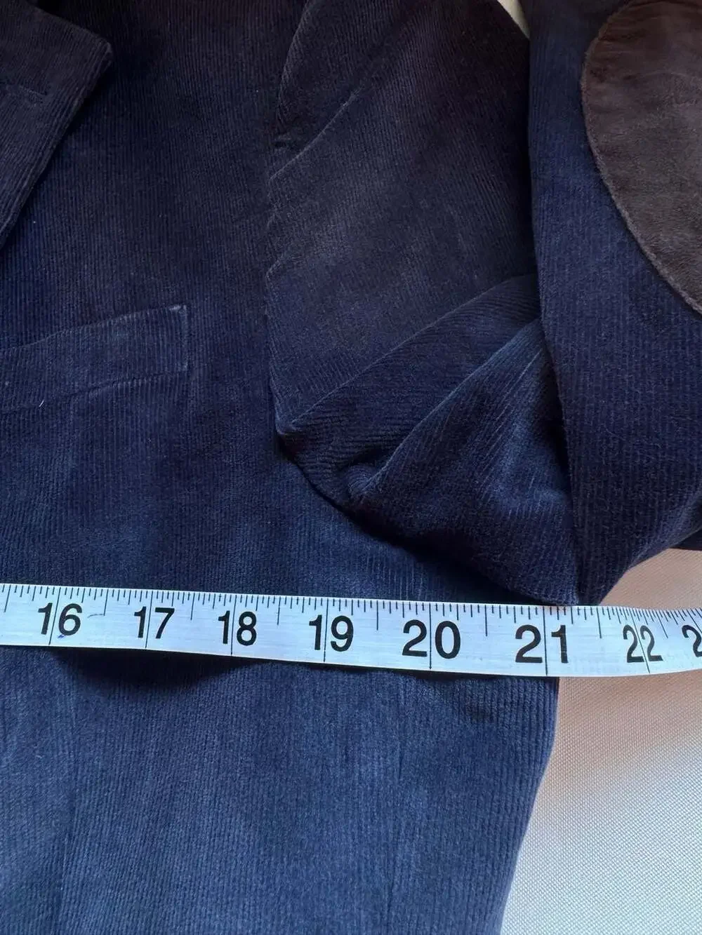 Stafford Dark Academia Navy Corduroy Sport Coat Elbow Patch 40R